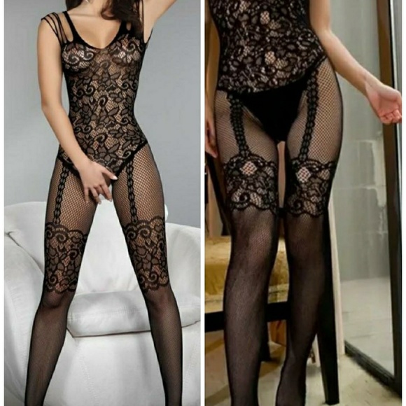 FULL FLORAL LACE AND MESH BODY STOCKING - Picture 3 of 6
